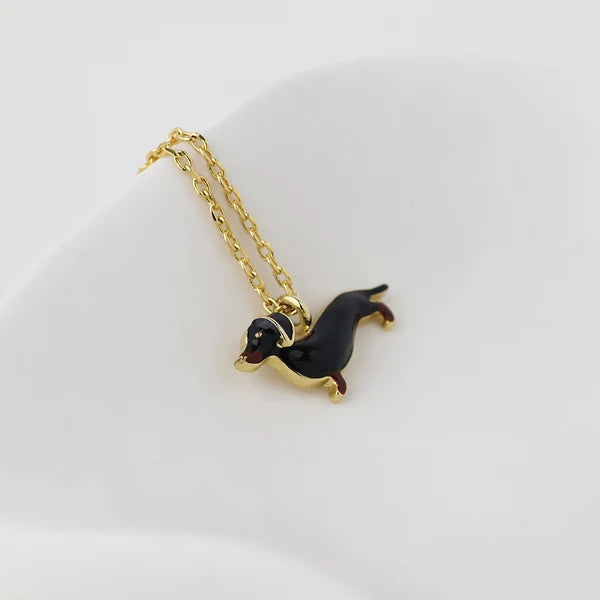 POM - Dachshund Golden Enamel Necklace
