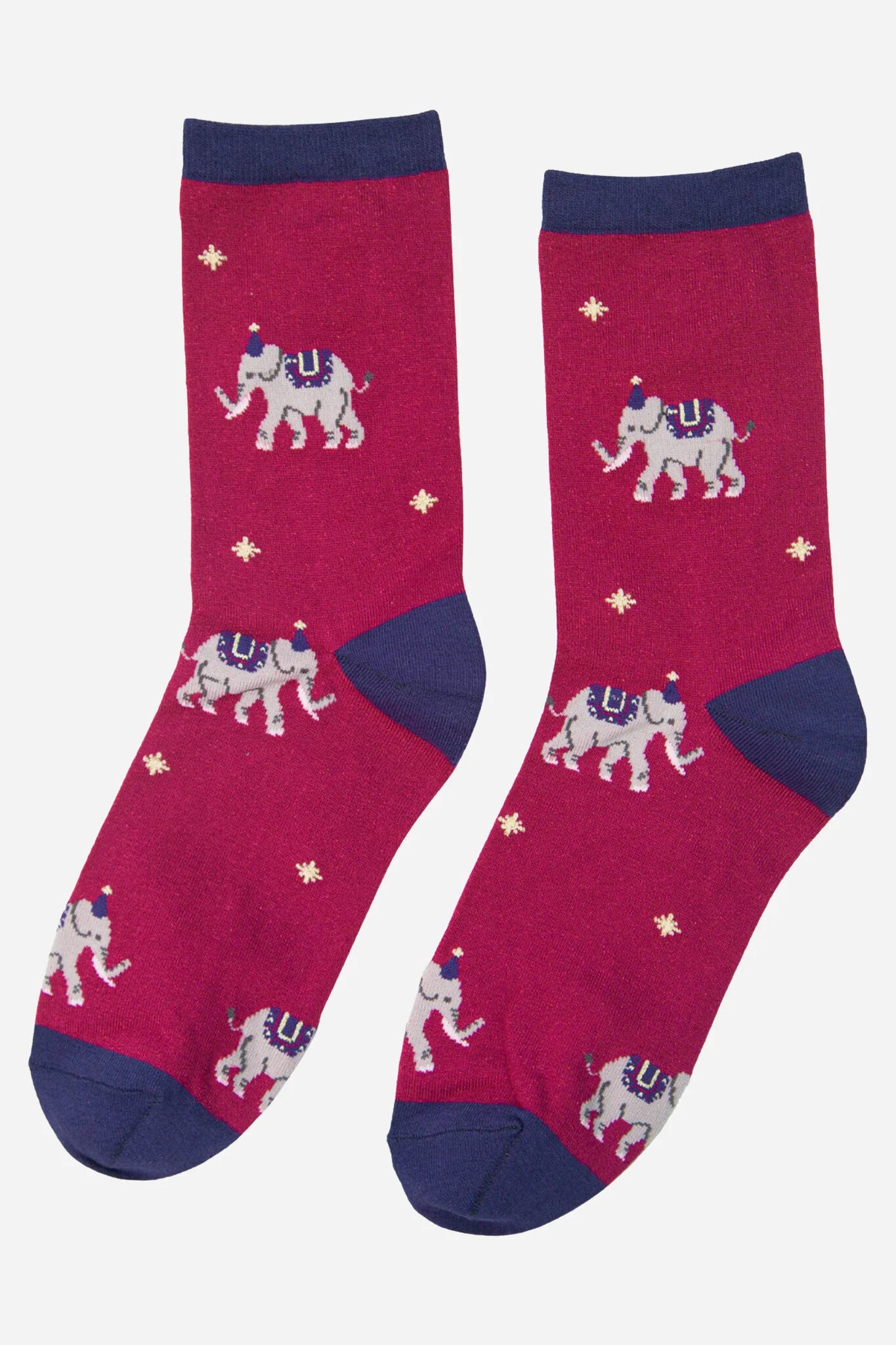 Sock Talk Women's Bamboo Socks Elephant Print Party Ankle Socks Fuchsia Pink