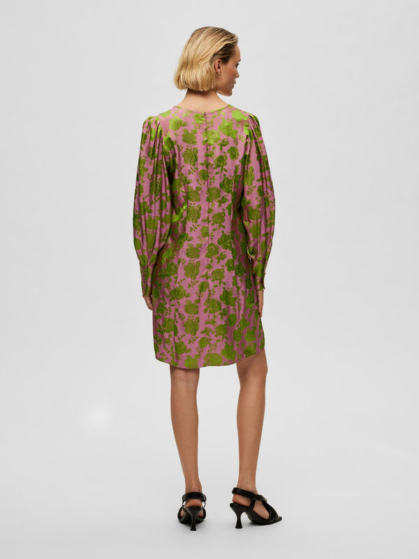 Selected/Femme Jacquard Short Dress - Pink/Green