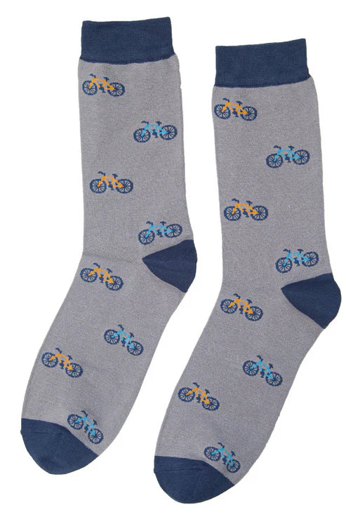 Sock Talk Men's Grey Bike Print Bamboo Socks