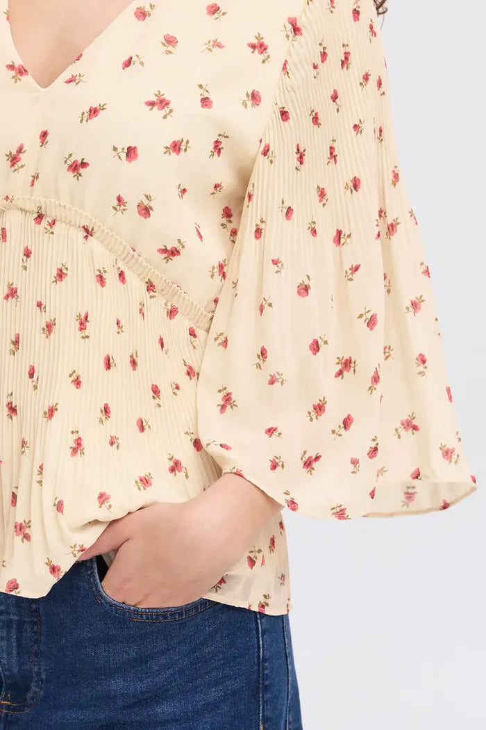 ICHI - Rosey Long Sleeve Top Geranium Flower