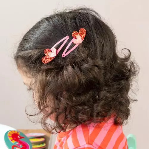 Love Hearts Glitter Hair Clips - Set of 2