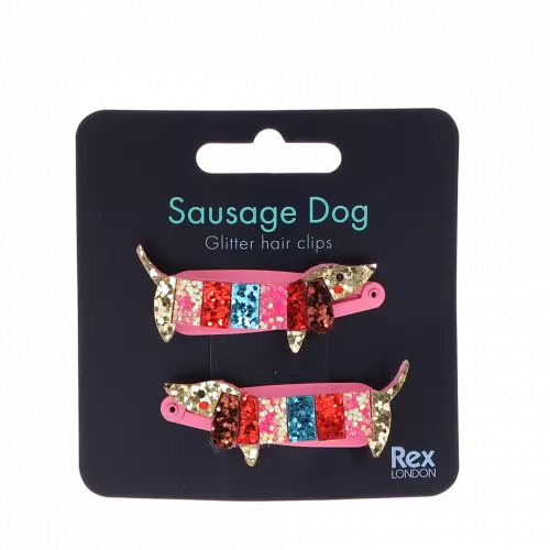 Sausage Dog Glitter Hair Clips - Set of 2