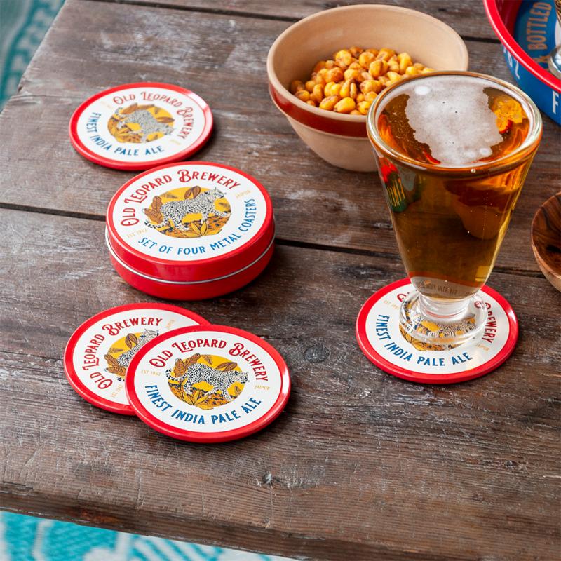 Old Leopard Brewery Metal Coasters - Set of 4