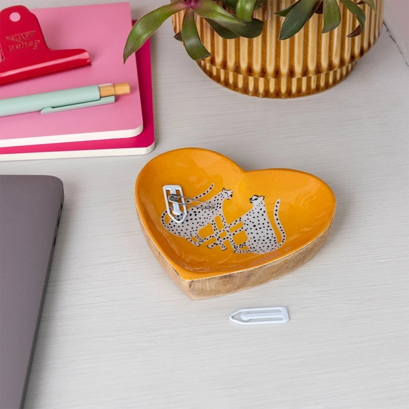 Rex London - Wooden heart-shaped trinket dish - Leopards