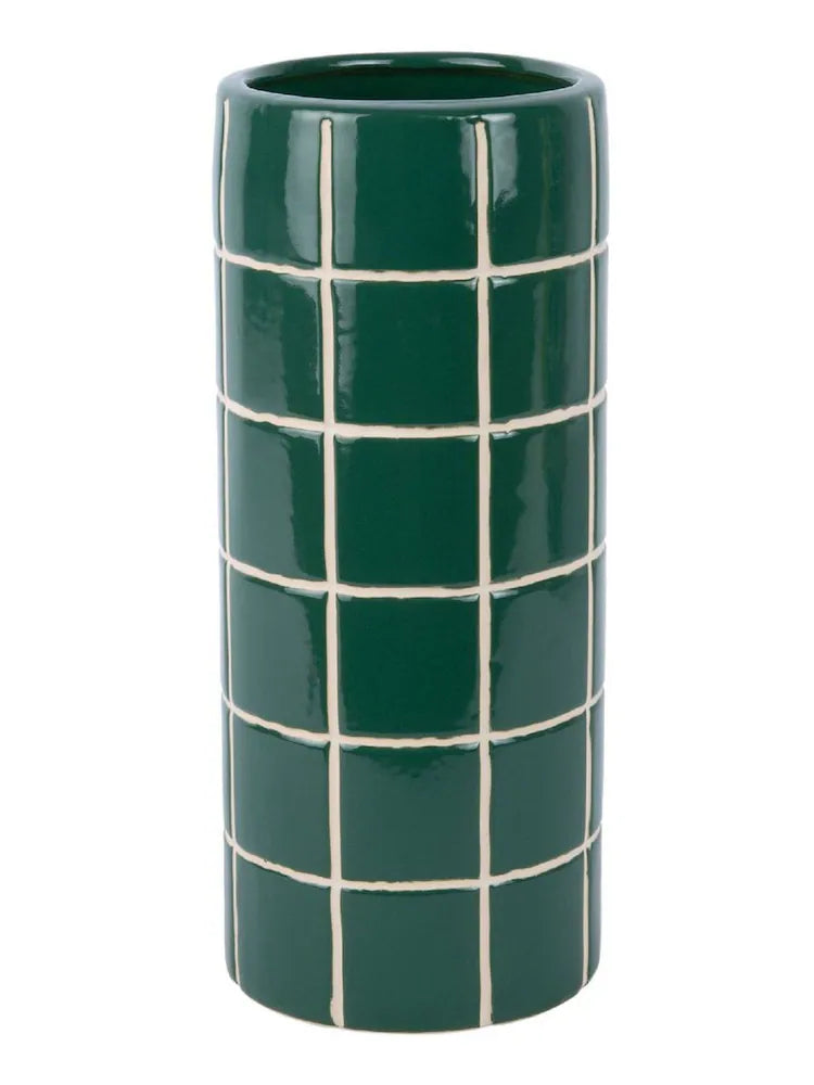 Present Time Cobalt Blue Retro Tiles Round Medium Vase