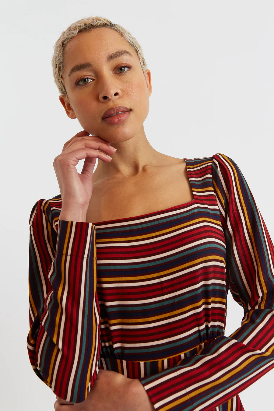 Louche London Cossette Winter Stripe Long Sleeve Mini Dress