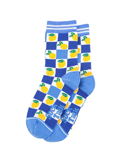 Sock Talk - Lemon Checkerboard Bamboo Socks in Blue