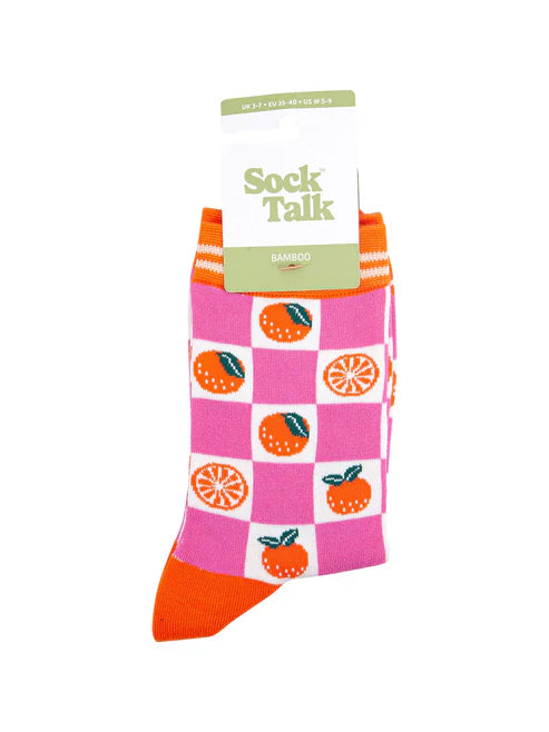 Sock Talk - Orange Checkerboard Bamboo Socks in Pink