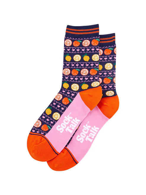 Sock Talk - Oranges & Lemons Bamboo Socks in Navy Blue