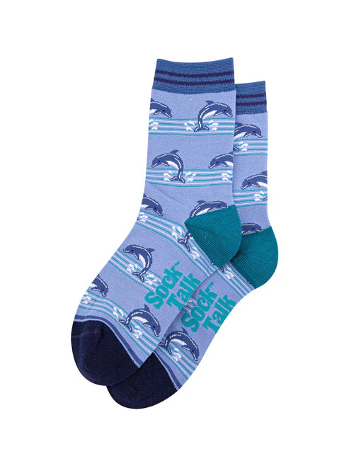 Sock Talk - Dolphins Striped Bamboo Socks in Blue