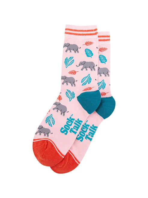Sock Talk - Elephants Bamboo Socks in Pink
