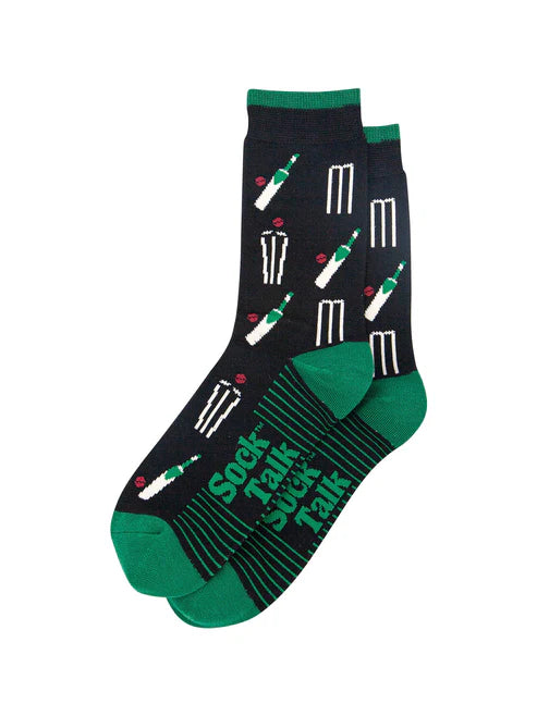 Sock Talk Men's Cricket Stumps Bamboo Socks in Black
