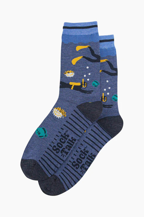Sock Talk Men's Scuba Diver Bamboo Socks - Denim Blue