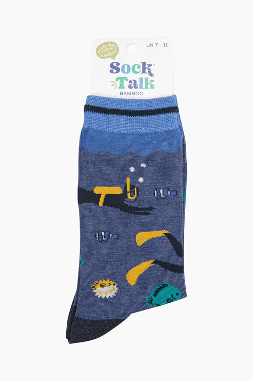Sock Talk Men's Scuba Diver Bamboo Socks - Denim Blue