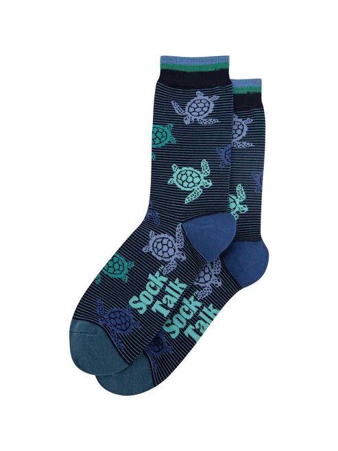 Sock Talk Men's Sea Turtle Bamboo Socks in Navy Blue