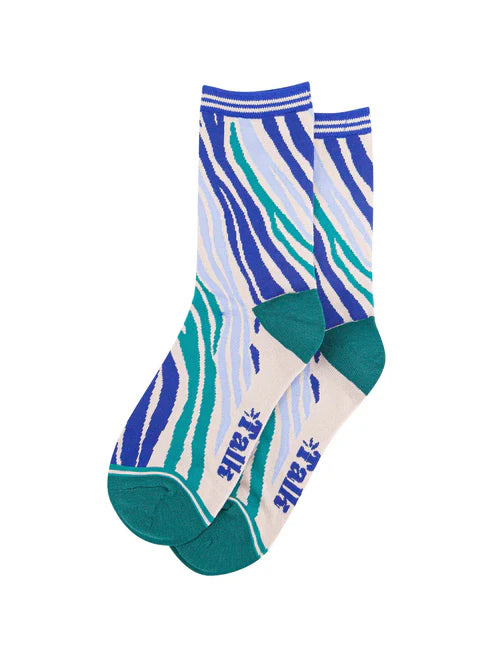 Sock Talk - Zebra Stripe Bamboo Socks in Green/Blue