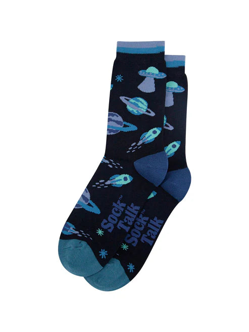 Sock Talk Men's Space Invasion Bamboo Socks in Navy Blue