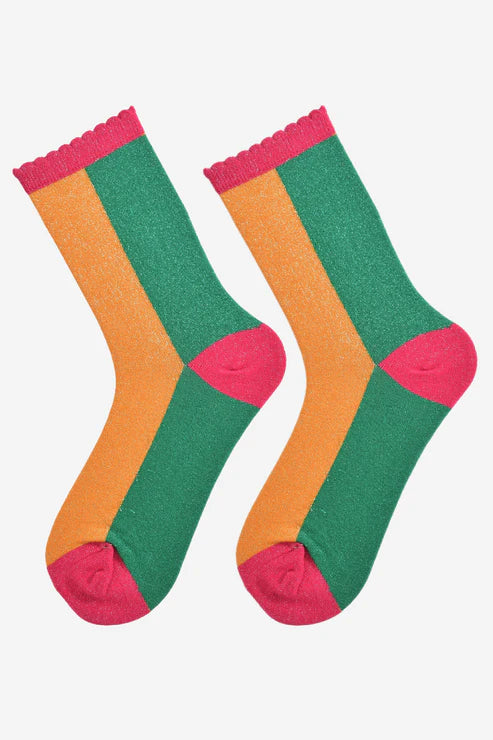 Sock Talk Women's Glitter Socks - Orange/Green/Pink