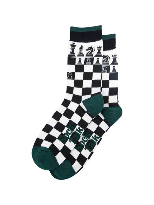 Sock Talk Men's Chess Bamboo Socks in Black/White