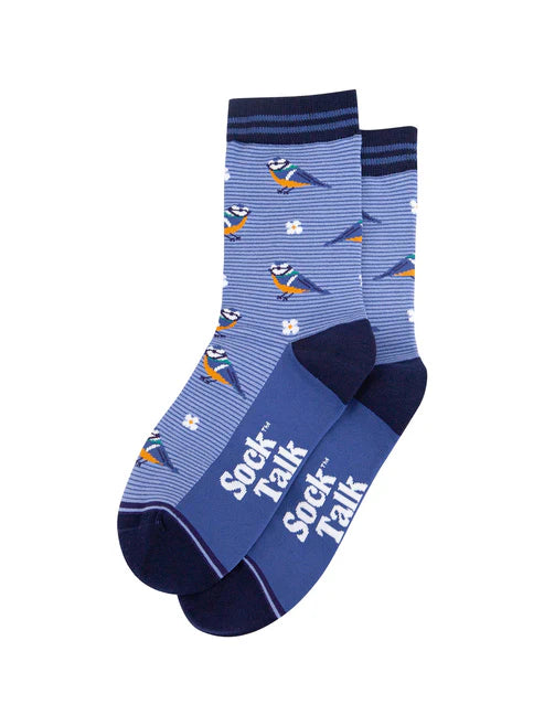 Sock Talk - Blue Tit Floral Bamboo Socks in Blue