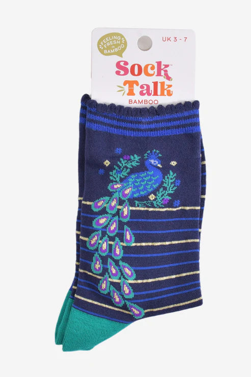 Sock Talk Women's Bamboo Socks Peacock - Navy/Teal