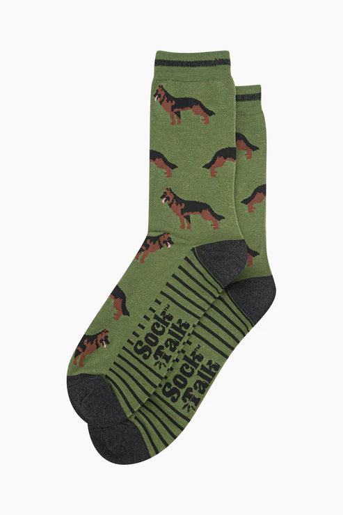 Sock Talk Men's Alsatian German Shepherd Bamboo Socks - Olive