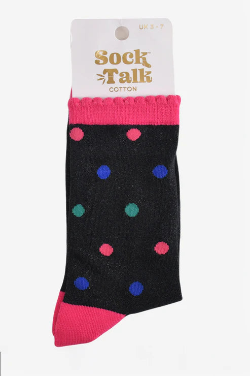 Sock Talk Women's Glitter Socks - Polka Dot/Black