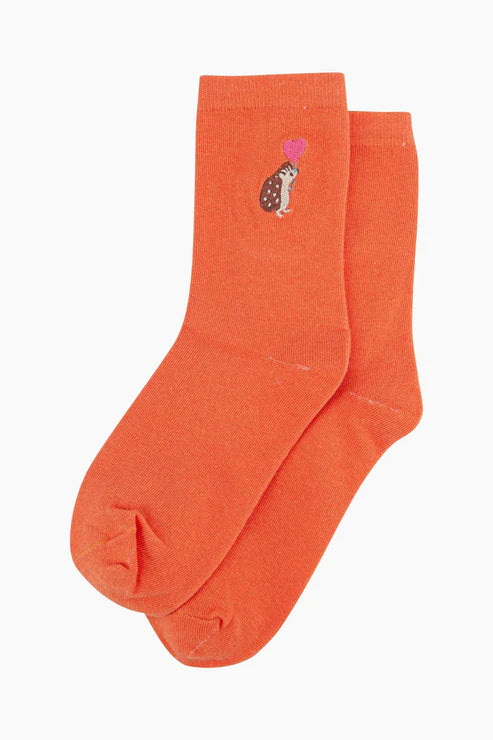 Sock Talk Women's Embroidered Hedge Hog Socks - Orange
