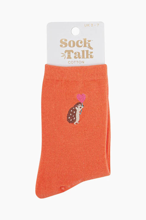 Sock Talk Women's Embroidered Hedge Hog Socks - Orange