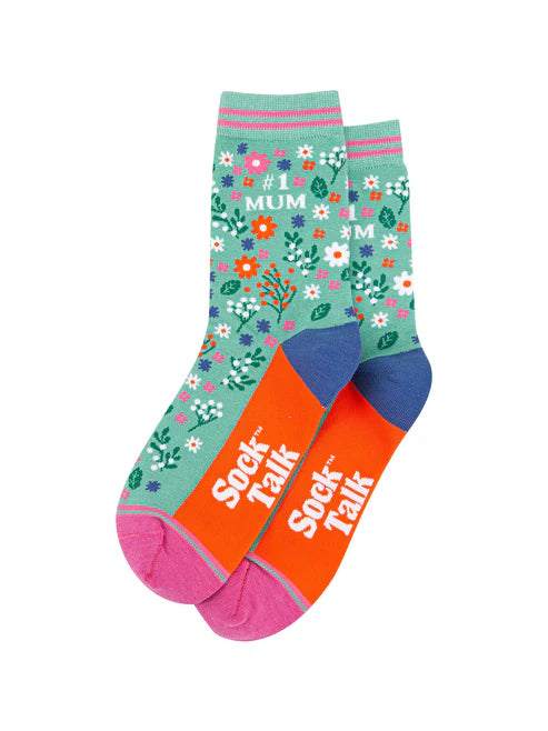 Sock Talk - Number 1 Mum Floral Bamboo Socks in Green