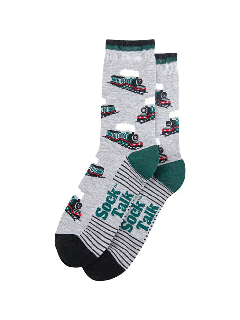 Sock Talk Men's Steam Trains Bamboo Socks in Light Grey