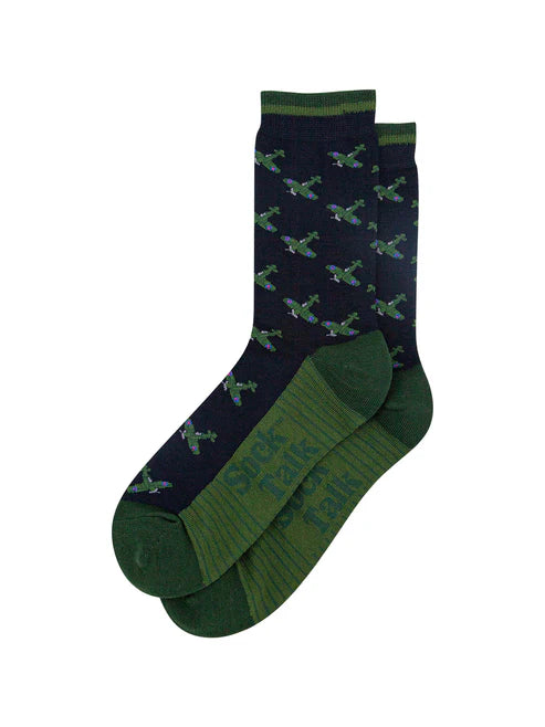 Sock Talk Men's Vintage Airplanes Bamboo Socks in Navy Blue