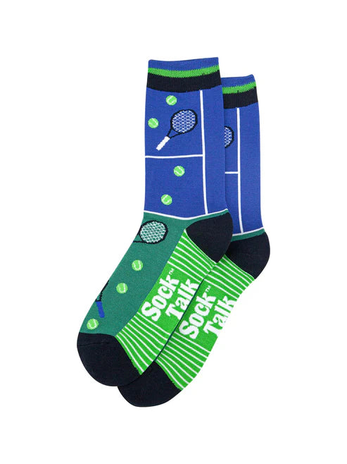 Sock Talk Men's Tennis Court Bamboo Socks in Blue/Green