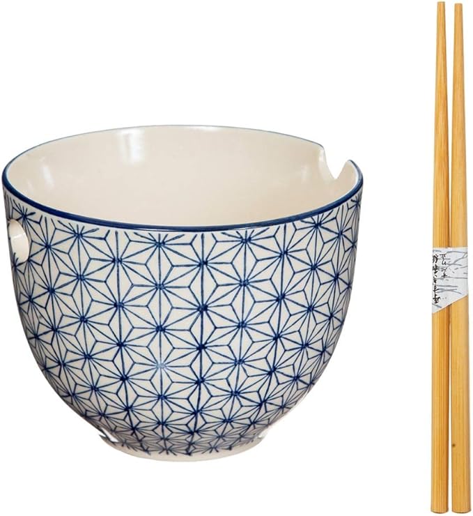 Sass & Belle Sashiko Pattern Noodle Bowl with Chopsticks