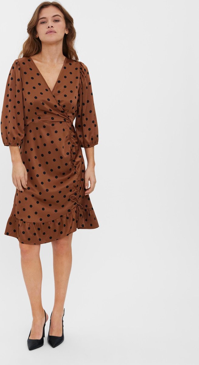 Vero Moda Polka Dot 3/4 Short Dress - Brown