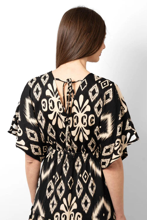 Sarta - Sienna Maxi Kaftan Dress - Black, Aztec Print