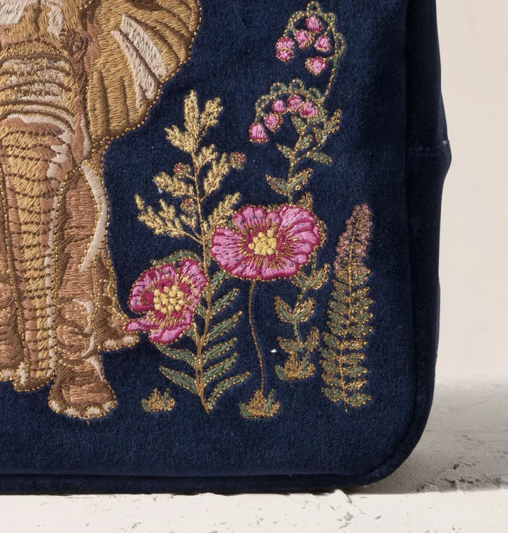 Elizabeth Scarlett - Botanical Elephant Velvet Wash Bag