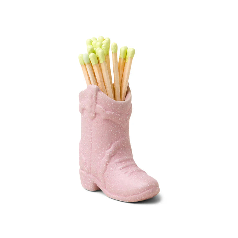 Cowboy Boot Match Holder With 25 Matches - Pink