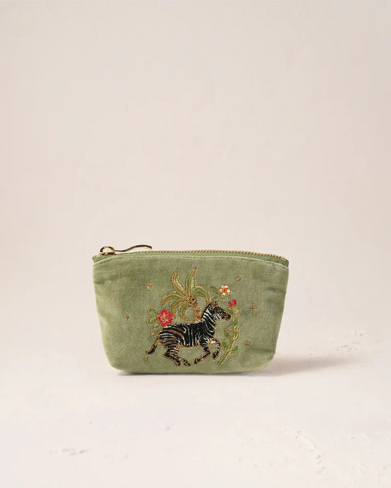 Elizabeth Scarlett Wild Zebra Palm Coin Purse - Olive