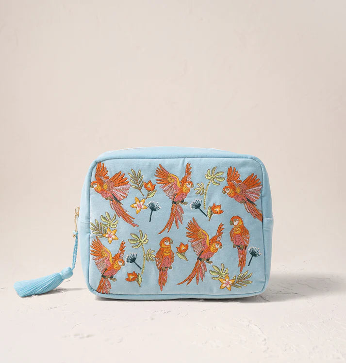 Elizabeth Scarlett Flying Parrots Wash Bag - French Blue