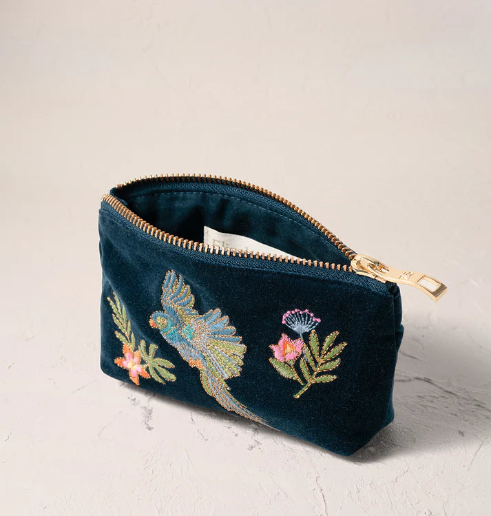 Elizabeth Scarlett Flying Parrots Coin Purse - Ink Blue