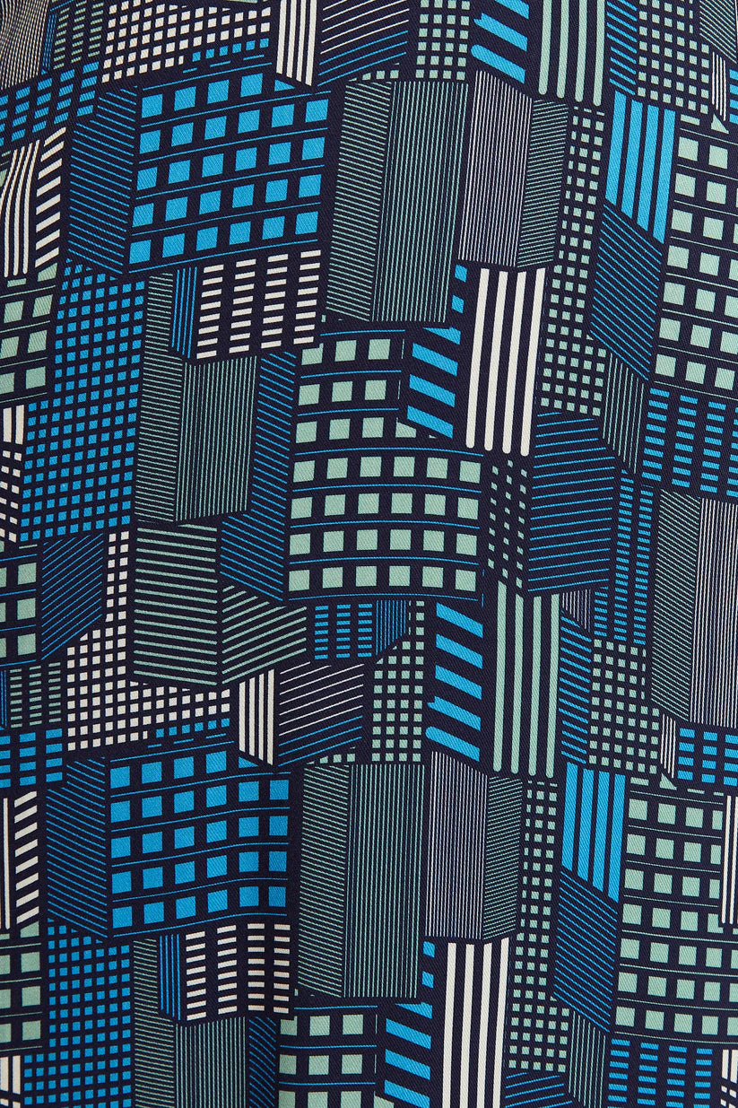 Louche Metea Geo City Wrap Midi Dress - Blue