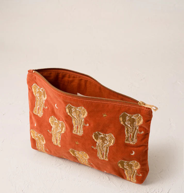 Elizabeth Scarlett Golden Elephants Everyday Pouch - Rust