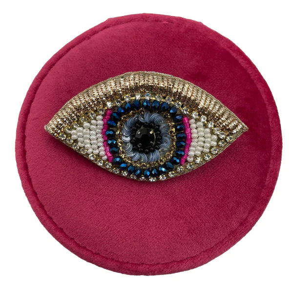 Sixton Beaded Eye Jewellery Box - Bright Pink