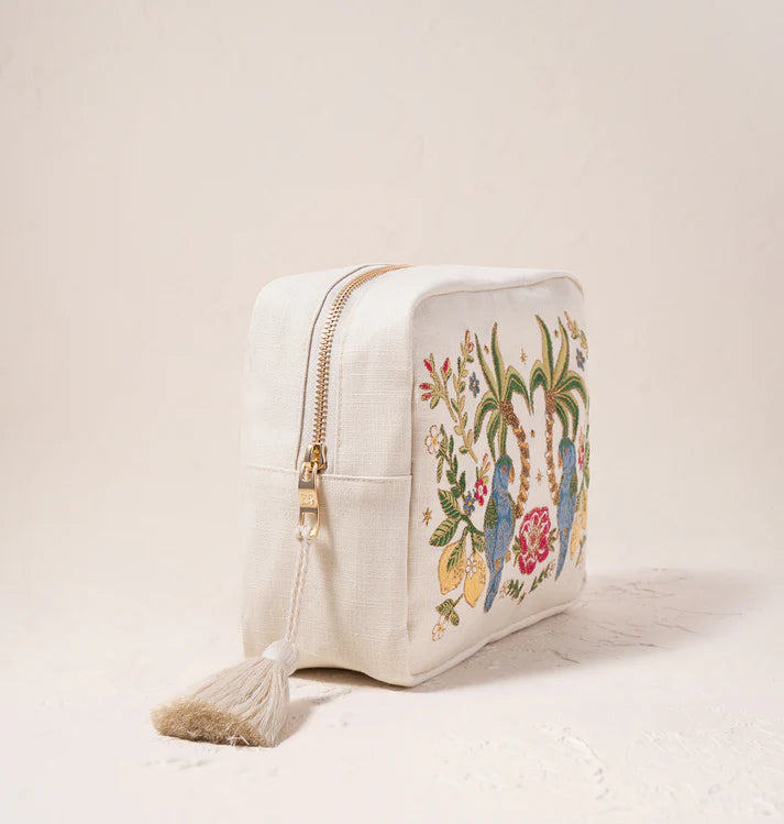 Elizabeth Scarlett Tropical Parrot Canvas Wash Bag - Cream