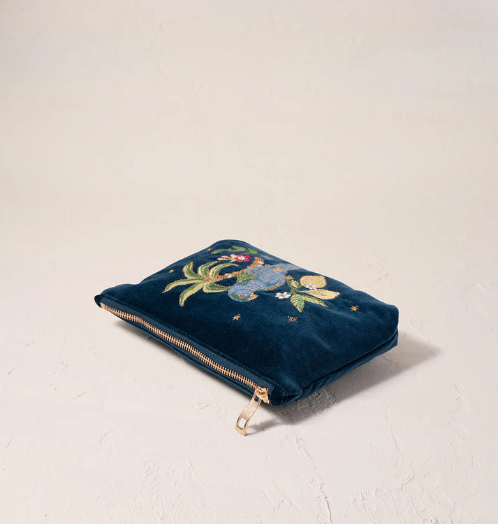 Elizabeth Scarlett Tropical Parrot Mini Pouch - Ink Blue