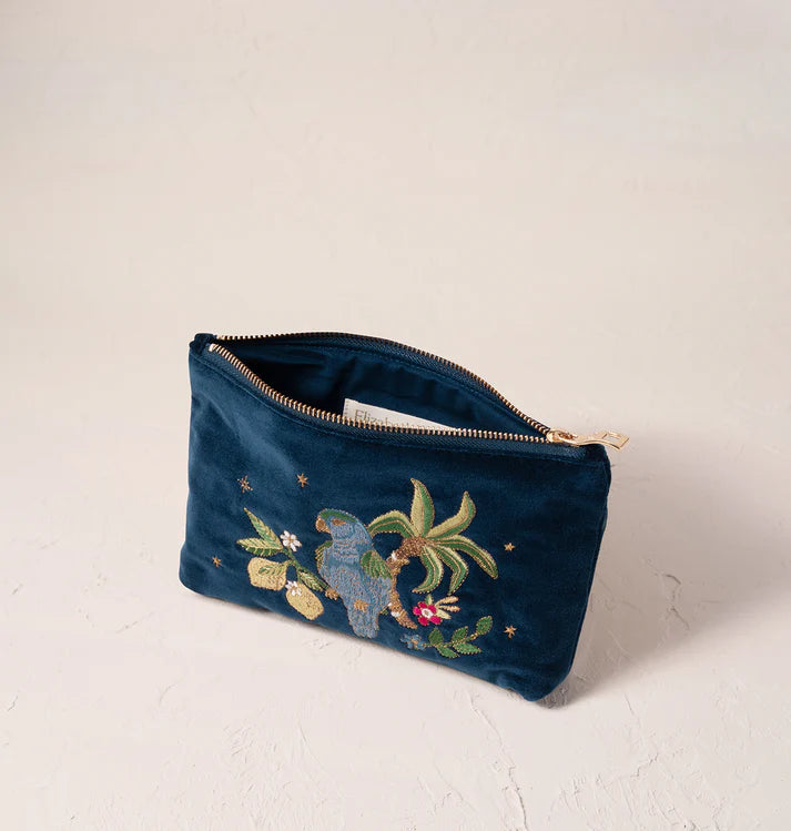 Elizabeth Scarlett Tropical Parrot Mini Pouch - Ink Blue
