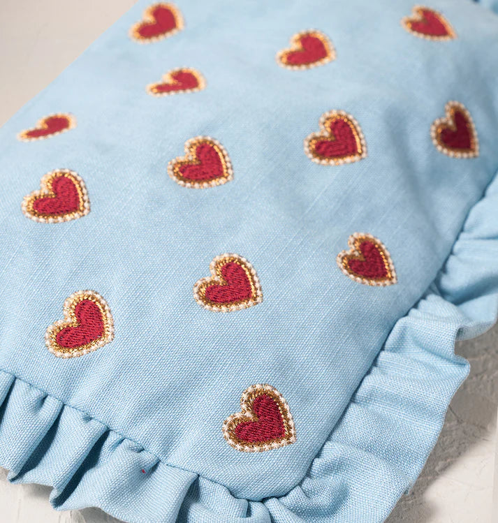 Elizabeth Scarlett Love Hearts Frill Pouch - French Blue