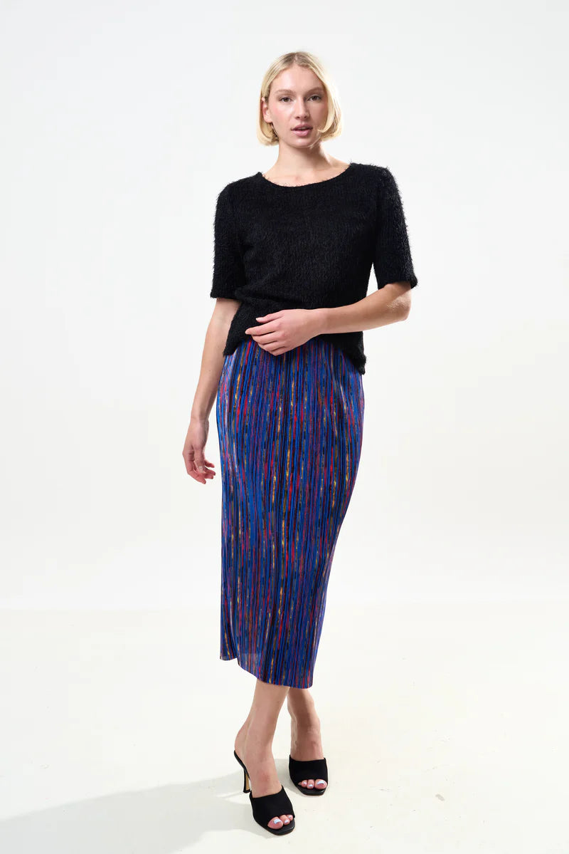 Louche London Maylis Abstract Print Pleat Midi Skirt